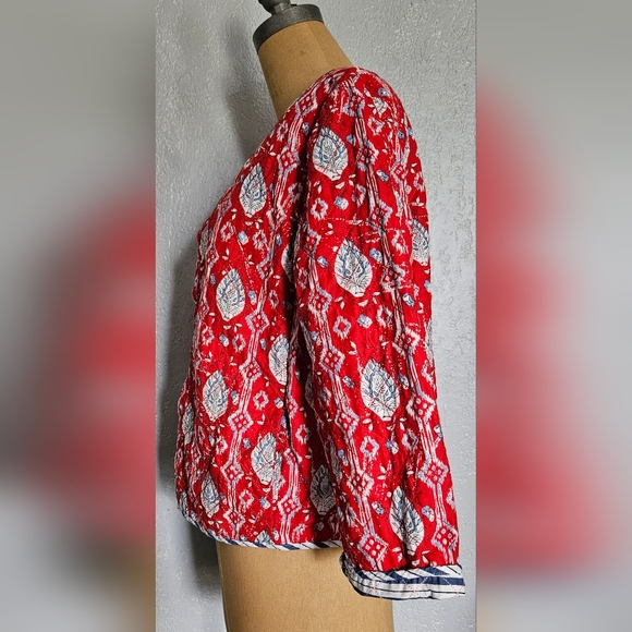 J. Jill Red and White Open Front Side Pockets Quilted Jacket Size S - Picture 4 of 9